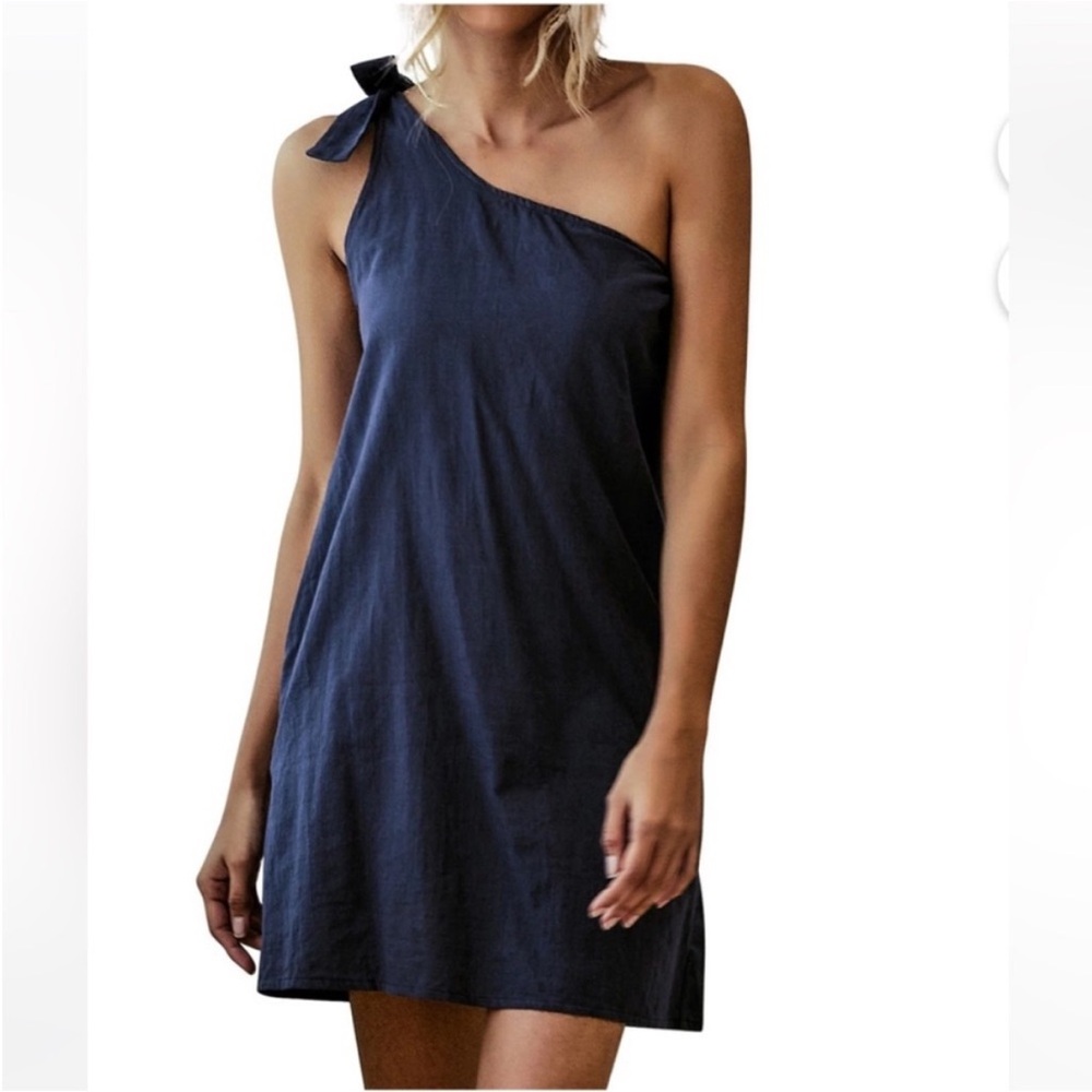 J. Crew One-Shoulder Navy Dress